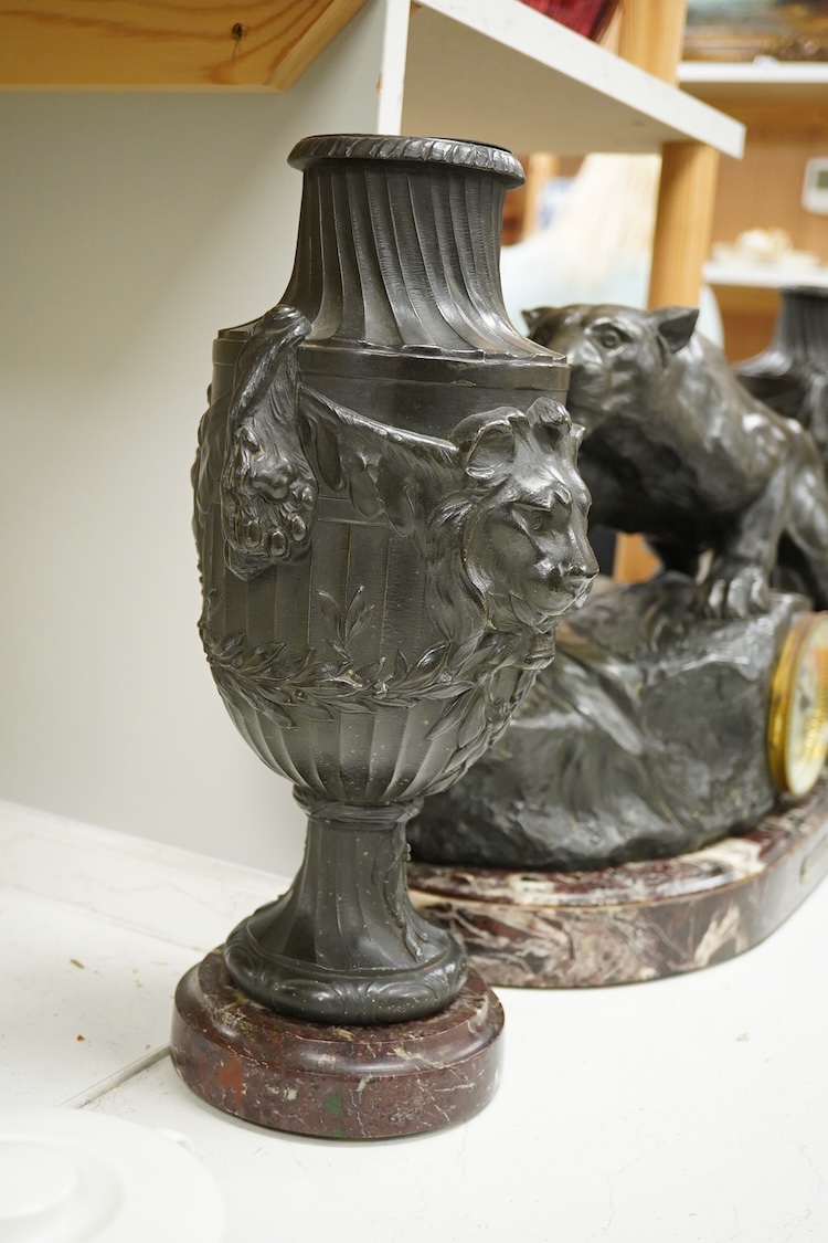 A clock garniture signed Boffil, ‘Lionne aux Agnets’